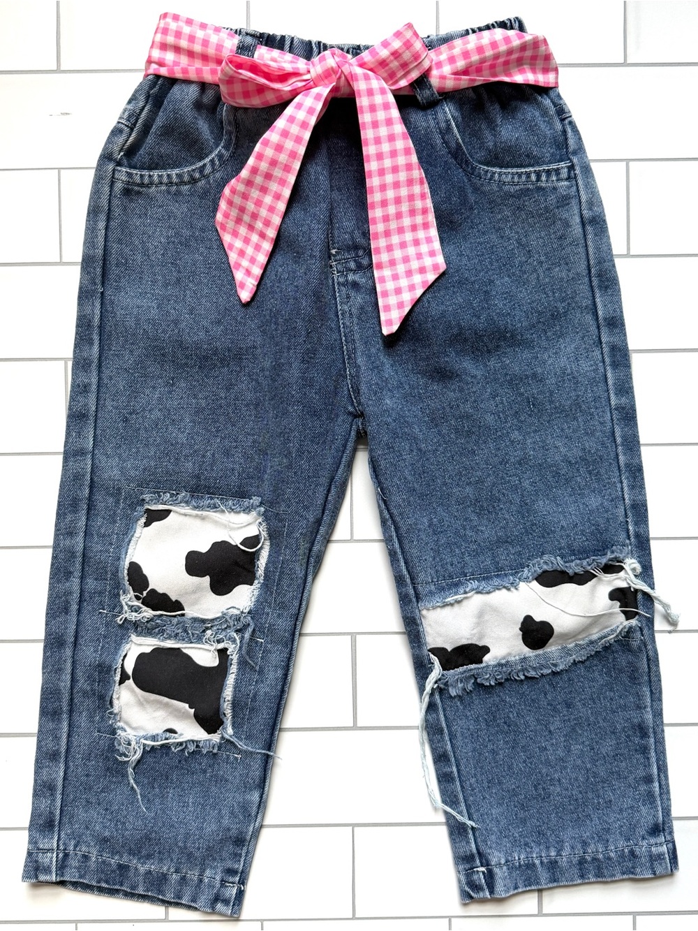 18-24M🐮2pc Western Cowgirl Outfit Cow Print Button Down Shirt Rodeo Denim Jeans - Picture 11 of 14